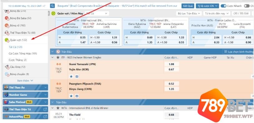 Hướng dẫn chơi cá cược quần vợt tại nhà cái 789bet chính xác nhất